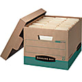 Bankers Box® R-Kive® Storage Boxes, Letter/Legal, 15" x 12" x 10", 100% Recycled, Green/Kraft, Pack Of 4