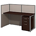 Bush Business Furniture Easy Office Straight Desk Open Office With 3-Drawer Mobile Pedestal, Fully Assembled, 44 15/16”H x 60 1/16”W x 30 9/16”D, Mocha Cherry
