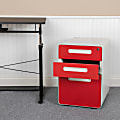 Flash Furniture Ergonomic 21"D Vertical 3-Drawer Mobile Locking File Cabinet, White/Red
