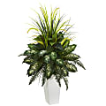 Nearly Natural Mixed River Fern And Dog Tail 48" Artificial Plant With Tower Planter, Green/White
