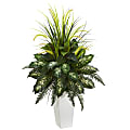 Nearly Natural Mixed River Fern And Dog Tail 48" Artificial Plant With Tower Planter, Green/White 1 thumbnail image