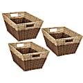 Honey-Can-Do Rectangle Nesting Seagrass 2-Color Baskets With Built-In Handles, Medium Size, Natural/Brown, Set Of 3