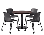 KFI Studios Proof Cafe Round Pedestal Table With Imme Caster Chairs, Includes 4 Chairs, 29”H x 36”W x 36”D, Cafelle Top/Black Base/Black Chairs