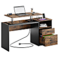 Bestier 60"W Large Lift-Top Adjustable-Height Office Standing Desk With File Drawer & Power Outlet USB, Rustic Brown 1 thumbnail image