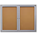 Ghent 2-Door Enclosed Bulletin Board, Cork, 48" x 36", Natural, Silver Aluminum Frame