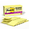 Post it® Super Sticky Pop-Up Notes, 3" x 3", Canary Yellow, Pack Of 12 Pads