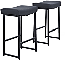 ALPHA HOME Saddle Design PU Leather Counter-Height Stools, Black, Set Of 2 Stools