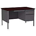 Lorell® Fortress Series 48"W Steel Pedestal Writing Desk, Right-Handed, Charcoal/Mahogany