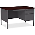 Lorell® Fortress Series 48"W Steel Pedestal Writing Desk, Right-Handed, Charcoal/Mahogany 1 thumbnail image