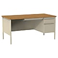 Lorell® Fortress 66"W Steel Pedestal Computer Desk, Right-Hand, Oak/Putty
