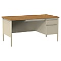 Lorell® Fortress 66"W Steel Pedestal Computer Desk, Right-Hand, Oak/Putty 1 thumbnail image