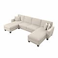 Bush® Furniture Stockton 131"W Sectional Couch With Double Chaise Lounge, Cream Herringbone, Standard Delivery