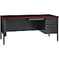 Lorell® Fortress Series Steel Right-Handed Pedestal Writing Desk, 66"W, Charcoal/Mahogany 1 thumbnail image