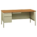 Lorell® Fortress 66"W Steel Pedestal Computer Desk, Left-Hand, Oak/Putty