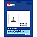 Avery® Permanent Labels With Sure Feed®, 94108-WMP250, Square, 8" x 8", White, Pack Of 250