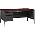 Lorell® Fortress Series Steel Pedestal Desk, 66"W, Left-Handed, Charcoal/Mahogany