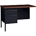 Lorell® Fortress Series 42"W Steel Pedestal Return Desk, Left, Black/Walnut 1 thumbnail image