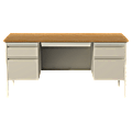 Lorell® Fortress Series 60"W Steel Double Pedestal Writing Desk, Putty/Oak
