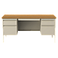 Lorell® Fortress Series 60"W Steel Double Pedestal Writing Desk, Putty/Oak 1 thumbnail image