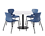 KFI Studios Proof Cafe Pedestal Table With Imme Chairs, Square, 29”H x 36”W x 36”W, Designer White Top/Black Base/Navy Chairs