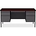 Lorell® Fortress Series 60"W Steel Double-Pedestal Writing Desk, Charcoal/Mahogany 1 thumbnail image