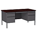 Lorell® Fortress Series 60"W Steel Double-Pedestal Writing Desk, Charcoal/Mahogany