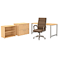 Bush Business Furniture 400 Series 60"W x 30"D Table Desk And Chair Set With Storage, Natural Maple, Premium Installation 1 thumbnail image