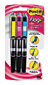 Post-it® Flag Pen/Highlighters, Chisel Point, 0.7 mm, Black Barrel, Assorted Ink Colors, Pack Of 3