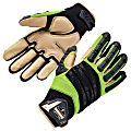 Ergodyne ProFlex 924LTR Leather-Reinforced Hybrid Dorsal Impact-Reducing Gloves, Extra Large, Lime