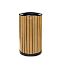 Alpine Slatted Recycled Plastic Panel Round Outdoor Trash Can, 32 Gallon, 33-7/8”H x 20”W x 20D, Cedar