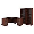 Bush Business Furniture Saratoga 66"W L-Shaped Corner Desk And Two 5-Shelf Bookcases, Harvest Cherry, Standard Delivery 1 thumbnail image
