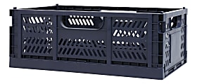 Office Depot® Brand Folding Stacking Storage Crate, 6-1/2”H x 16-15/16”W x 11-1/2”D, Blue 1 thumbnail image