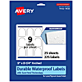 Avery® Waterproof Permanent Labels With Sure Feed®, 94126-WMF25, Arched, 3" x 2-1/4", White, Pack Of 225