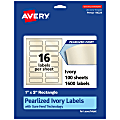 Avery® Pearlized Permanent Labels With Sure Feed®, 94224-PIP100, Rectangle, 1" x 3", Ivory, Pack Of 1,600 Labels