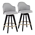 LumiSource Ahoy Fixed-Height Counter Stools, Light Gray/Black/Gold, Set Of 2 Stools