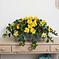 Nearly Natural 18"H Hibiscus Artificial Plant With Planter, 18"H x 28"W x 15"D, Gray/Yellow