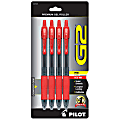 Pilot® G-2™ Retractable Gel Pens, Fine Point, 0.7 mm, Clear Barrels, Red Ink, Pack Of 4