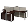 Bush Business Furniture Easy Office 60"W 4-Person L-Desk Open Office With Four 3-Drawer Mobile Pedestals, 44 15/16"H x 119 1/8"W x 119 1/8"D, Mocha Cherry, Standard Delivery