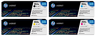HP 304A Black And Cyan, Magenta, Yellow Toner Cartridges Combo, Pack Of 4, CC530A,CC531A,CC532A,CC533A