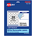 Avery® Removable Labels With Sure Feed®, 94607-RMP100, Starburst, 1-3/4", White, Pack Of 2,000 Labels