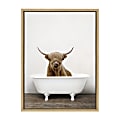 Uniek Kate And Laurel Sylvie Framed Canvas Wall Art, 18" x 24", Highland Cow In Tub Color