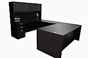 Boss Office Products Holland Series Executive U-Shaped Desk With File Storage Pedestal And Hutch, Mocha