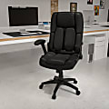 Flash Furniture Extreme Comfort Ergonomic LeatherSoft High-Back Executive Office Chair With Flip-Up Arms, Black
