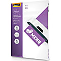 Fellowes Glossy Pouches - Menu, 3 mil, 50 pack - Laminating Pouch/Sheet Size: 11.50" Width x 17.50" Length x 3 mil Thickness - Type G - Glossy - for Menu, Document - Durable - Clear - 50 / Box 1 thumbnail image