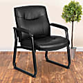 Flash Furniture Hercules Big & Tall LeatherSoft™ Faux Leather Low-Back Side Chair With Sled Base, Black 1 thumbnail image