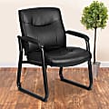 Flash Furniture Hercules Big & Tall LeatherSoft™ Faux Leather Low-Back Side Chair With Sled Base, Black