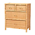 bali & pari Vaere Modern Bohemian 38"W Rattan And Mahogany Wood Storage Cabinet, Natural Brown