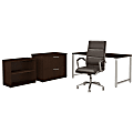 Bush Business Furniture 400 Series 60"W Table Desk And Chair Set With Storage, Mocha Cherry, Standard Delivery