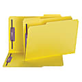 Smead® Color Pressboard Fastener Folders With SafeSHIELD® Coated Fasteners, Legal Size, 1/3 Cut, 50% Recycled, Yellow, Box Of 25