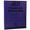 JAM Paper® Card Stock, Translucent Primary Blue, Letter (8.5" x 11"), 43 Lb, Pack Of 50